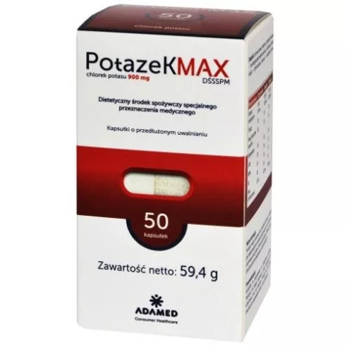 Potazek Max, Chlorek Potasu 900 mg., 50 kapsułek.