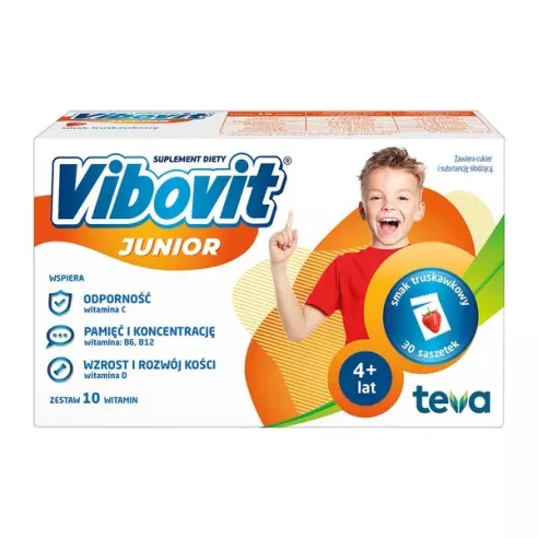 Vibovit Junior o smaku TRUSKAWKOWYM, 30 saszetek.