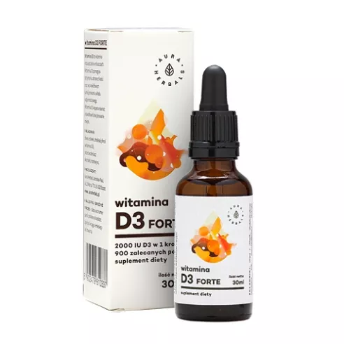 Witamina D3 Forte - KROPLE z zakraplaczem, 30 ml.  Aura Herbals