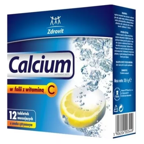 Calcium cytrynowe, 12 tabletek musujących. (Zdrovit)