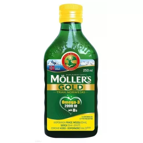 Mollers GOLD + Tran norweski, CYTRYNOWY, 250 ml.