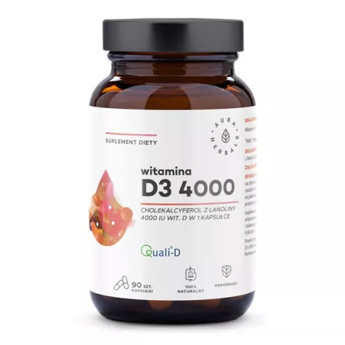 Vitamin D3  4000 IU, 90 kapsułek. Aura Herbals