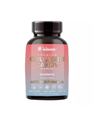 Collagen Candy truskawkowy, 60 tabletek do ssania. Intenson