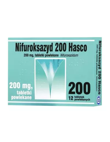 Nifuroksazyd, 200 mg. 12 tabletek powlekanych.  Hasco