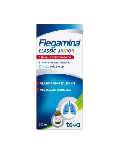 WYPRZEDAZ! data waznosci do 31.10.2024! Flegamina Junior - SYROP truskawkowy, 200 ml. Teva