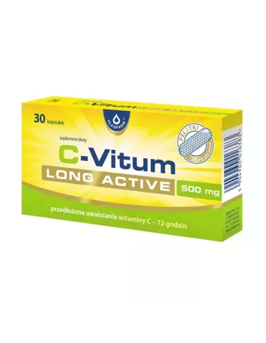 WYPRZEDAZ! data waznosci do 30.11.2024! C-Vitum Long Active 500 mg. 30 kapsułek. Oleofarm