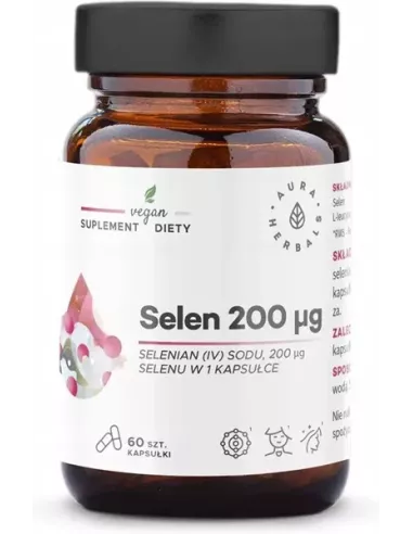 Selen 200μg. 60 kapsułek. Aura Herbals.