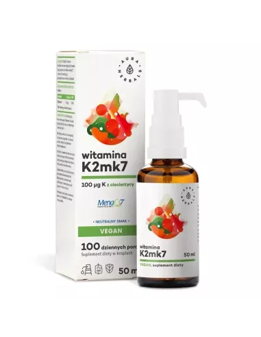 Witamina K2 100 mcg Vegan, krople 50 ml. Aura Herbals.