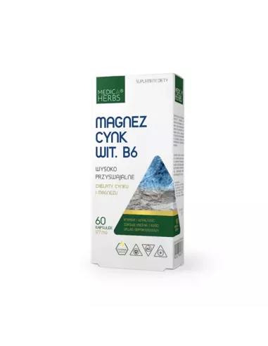 Magnez Cynk Witamina B6, 60 kapsułek. Medica Herbs