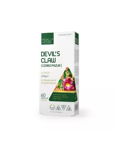 Devil’s Claw (Czarci Pazur)  602 mg. 60 kapsułek. Medica Herbs.