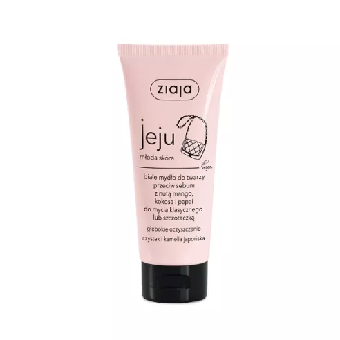 Ziaja Jeju różowa, białe MYŁO do twarzy przeciw sebum, 75 ml.