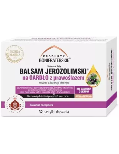 Balsam Jerozolimski na gardło z prawoślazem, 32 pastylki do ssania. Produkty Bonifraterskie